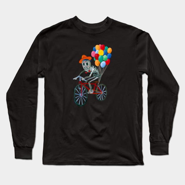 Dia de los Muertos, Bicycle Ride Long Sleeve T-Shirt by John Parra Art